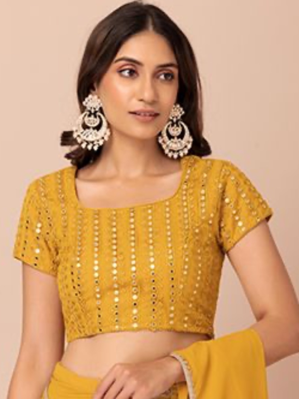 Mustard Yellow Mirror Embroidered Blouse